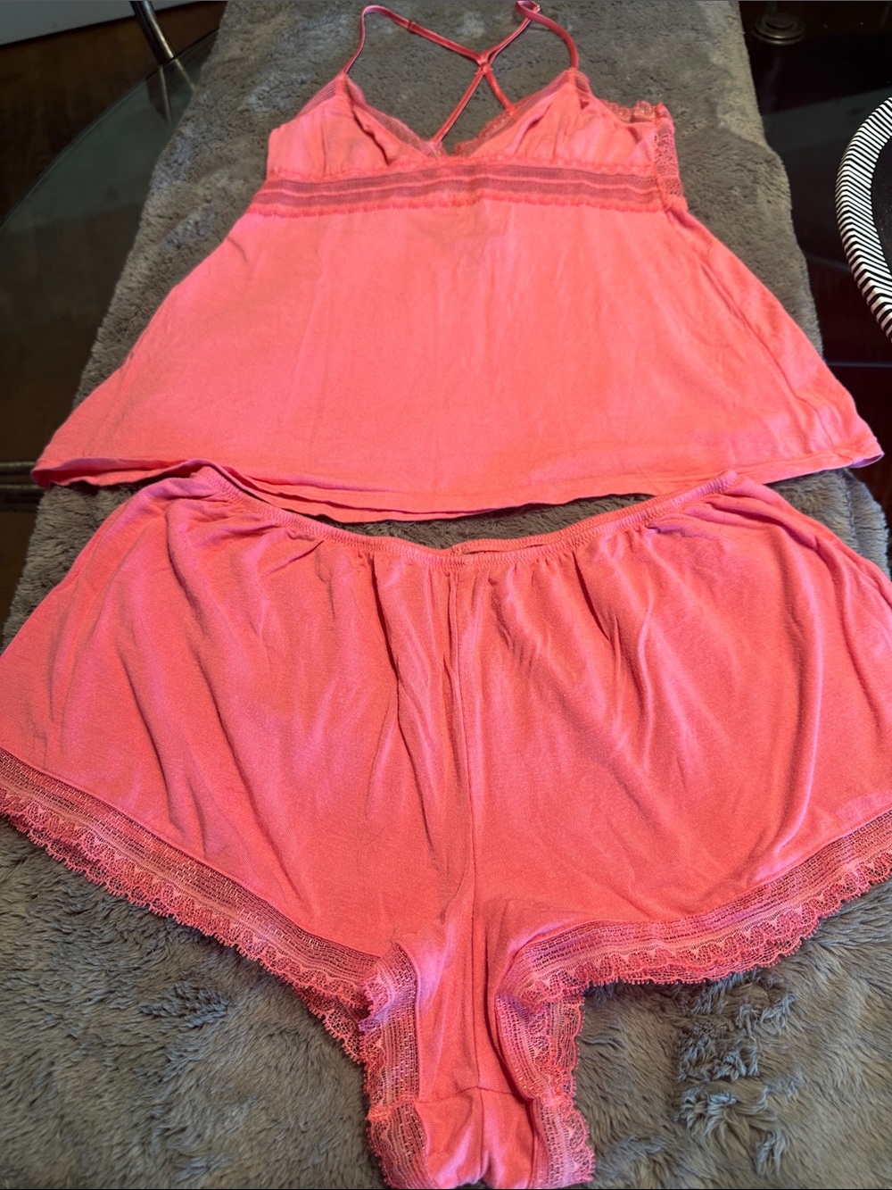 Victoria's Secret Coral Pink Lace-Trim Camisole & Shorts Sleep Set